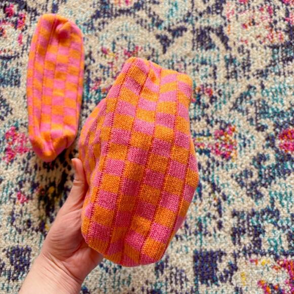 3pcs Checkered Pink & Orange Travel Cosmetics Bag Set 🧡 - Picture 6 of 9